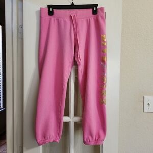 Victoria’s Secret PINK Bling Drawstring Joggers Gold Foil Love Pink Dog 1986 XS
